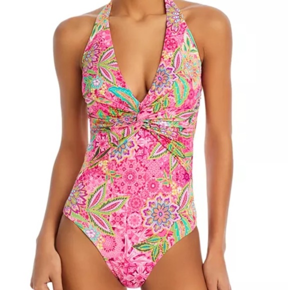 JOHNNY WAS Flamingo Twist One Piece Swimsuit - Picture 1 of 5